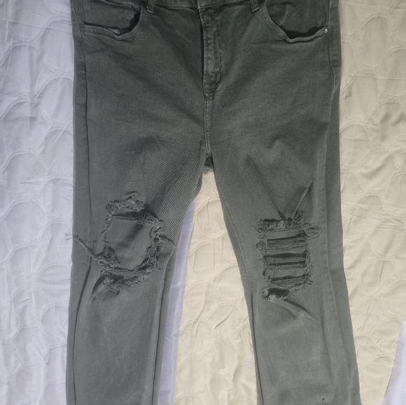 Risen Distressed Olive Green Women Jeans - Picture 1 of 3